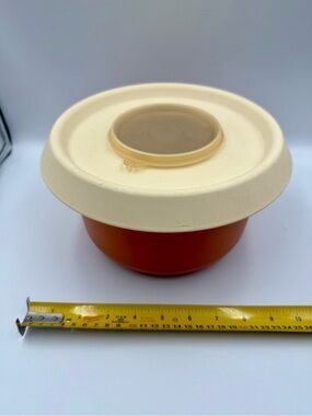 Vintage Orange Plastic Bowl with Cream Lid Tupperware rare